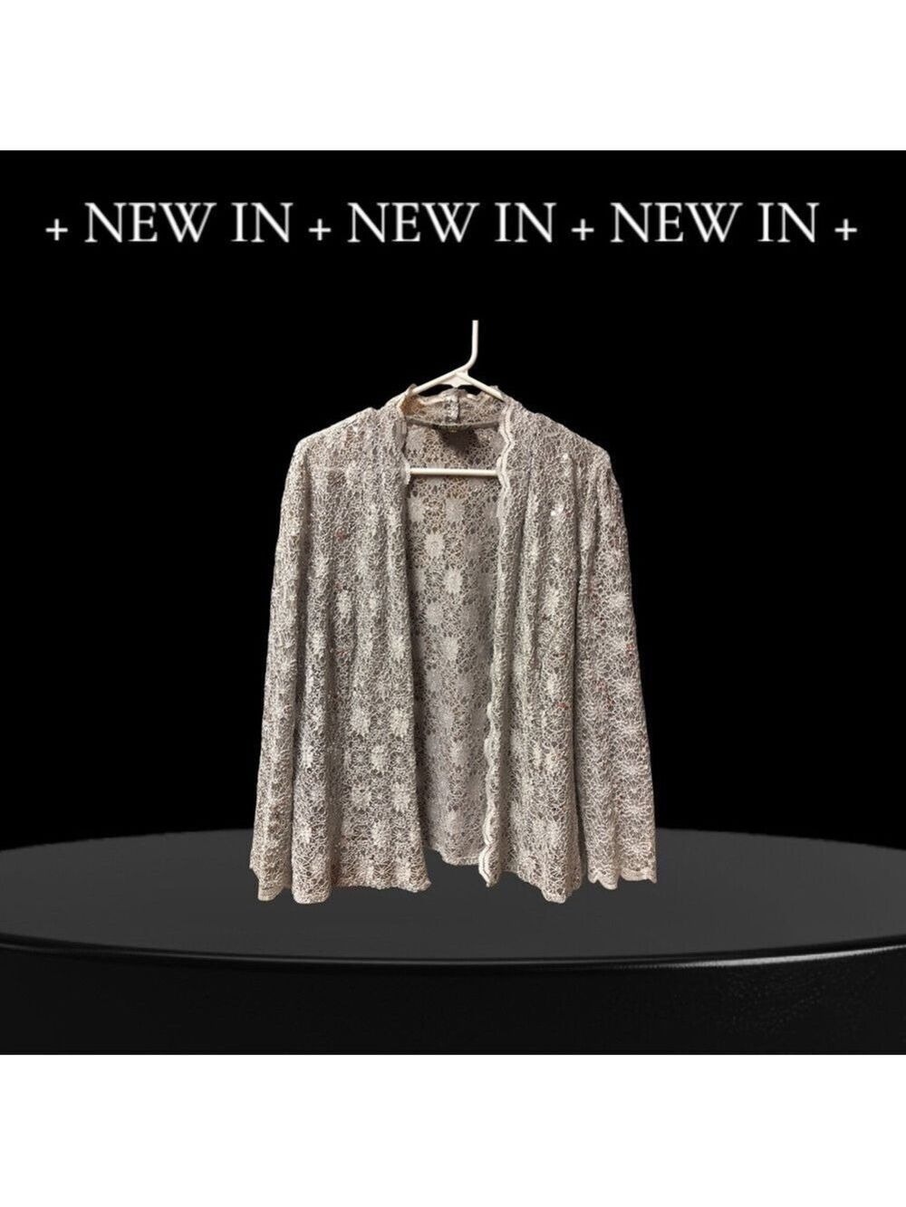 Elegant Silver Lace & Sequin Cardigan & Camisole 2 Piece Set by Carol Lin - Picture 3 of 7